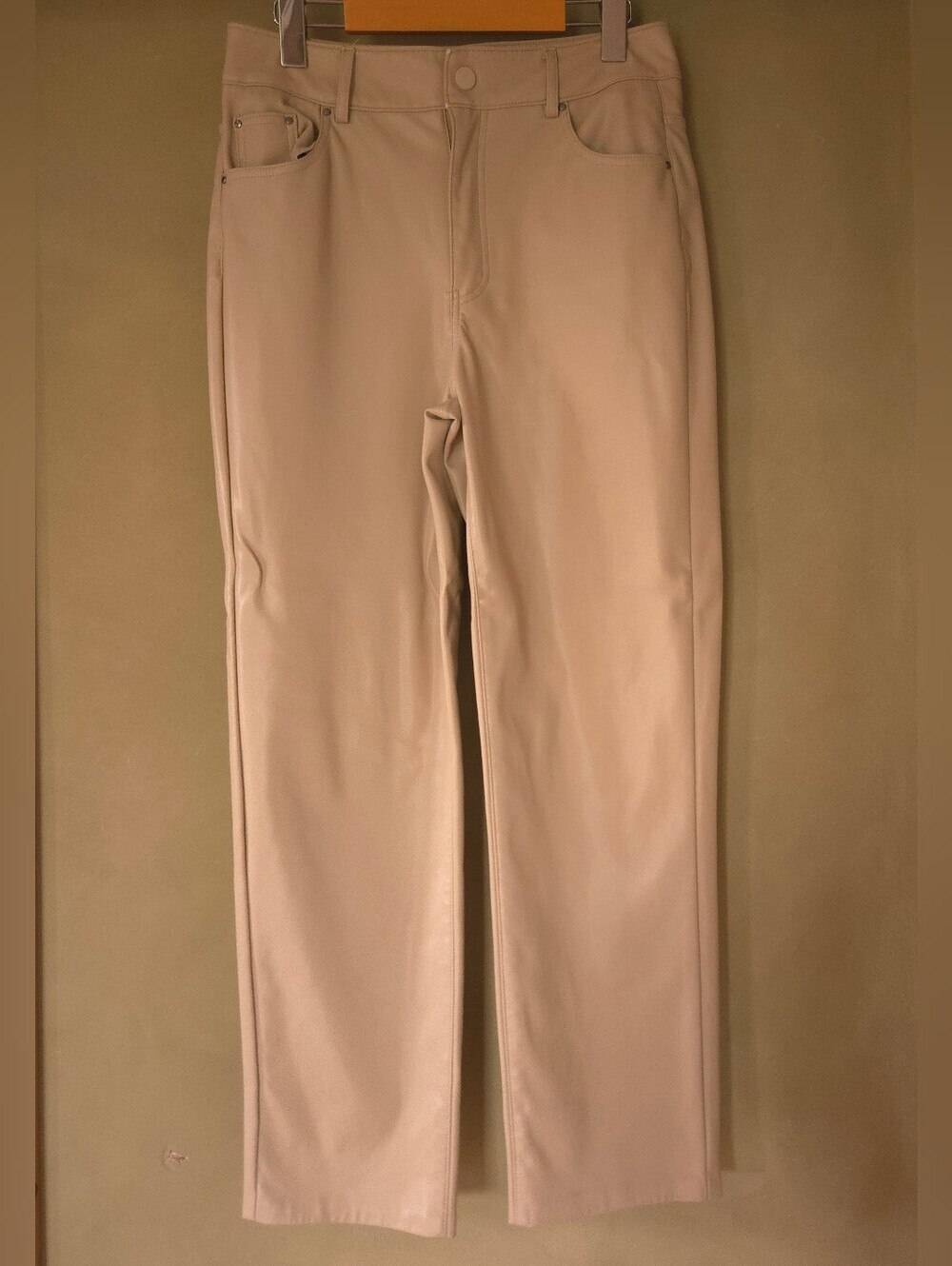 Mexx | Beige Faux Leather Straight Leg Pants, Size 6 - Picture 2 of 10